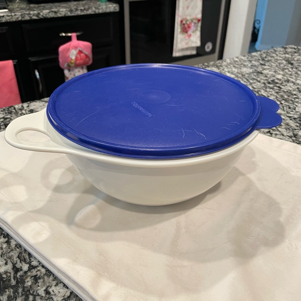 Tupperware in Blue and White Mixing Bowl with Lid 12 cup capacity